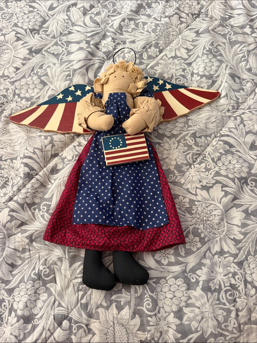 Patriotic Angel Doll with American Flag Wings - Red, White & Blue